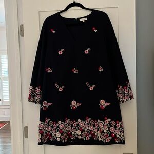 Ann Masburn navy embroidered floral dress, 100% cotton, size medium
